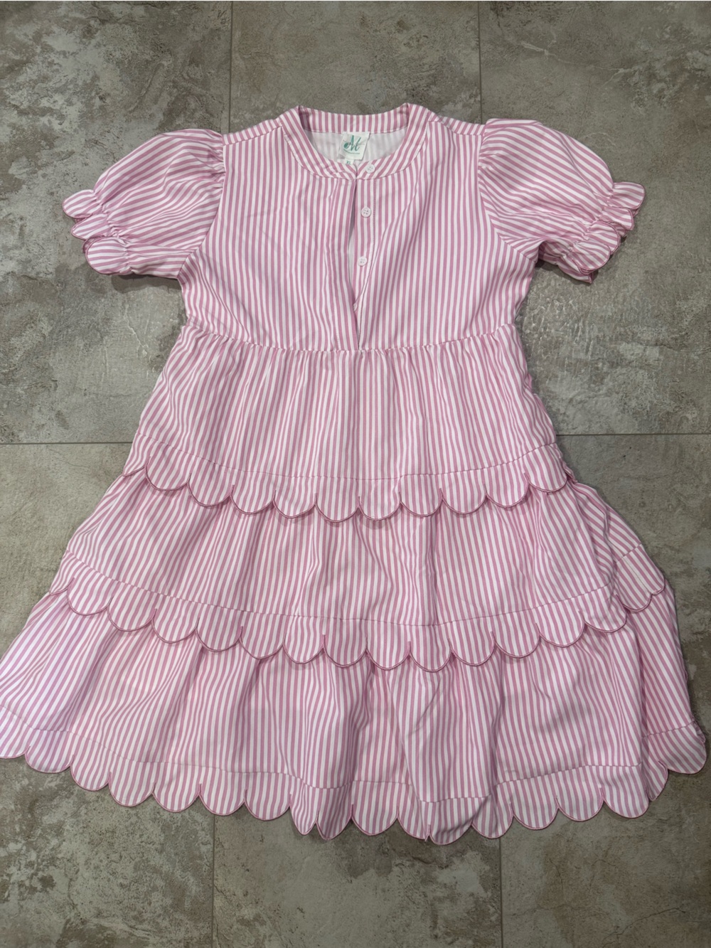 Girls' Pink Striped Scalloped Tier Dress